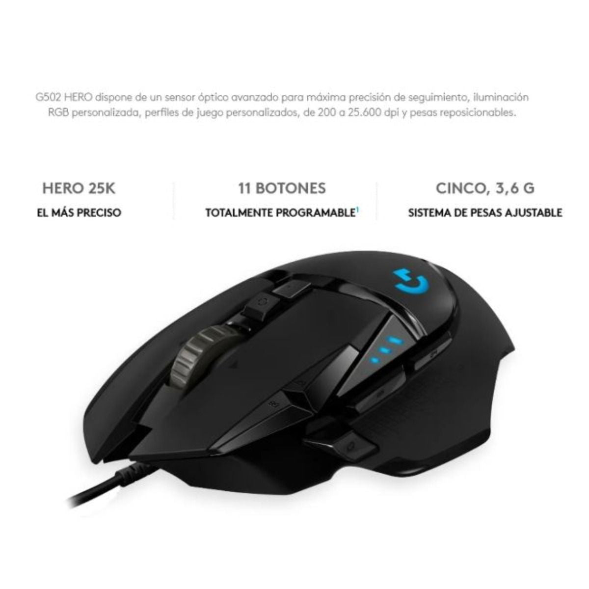 Mouse gamer Logitech G502 Hero RGB 11 botones - GRUPO CONTROL - G502 - GAMER