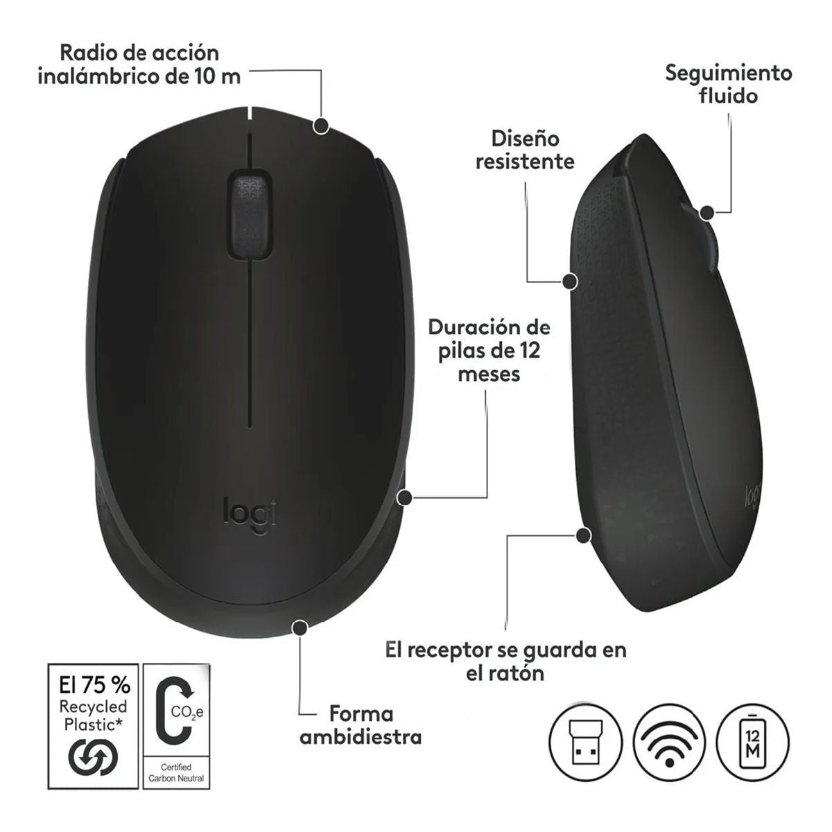 Mouse Inalámbrico Logitech M170 Color Negro - GRUPO CONTROL - M170 - MOUSE