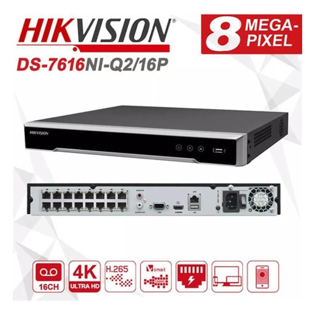 Nvr Hikvision 4k 16 canales Ip 2 Sata 16 Puertos Poe+ DS - 7616NI - Q2/16P - GRUPO CONTROL - DS-7616NI-Q2/16P - GRABADOR