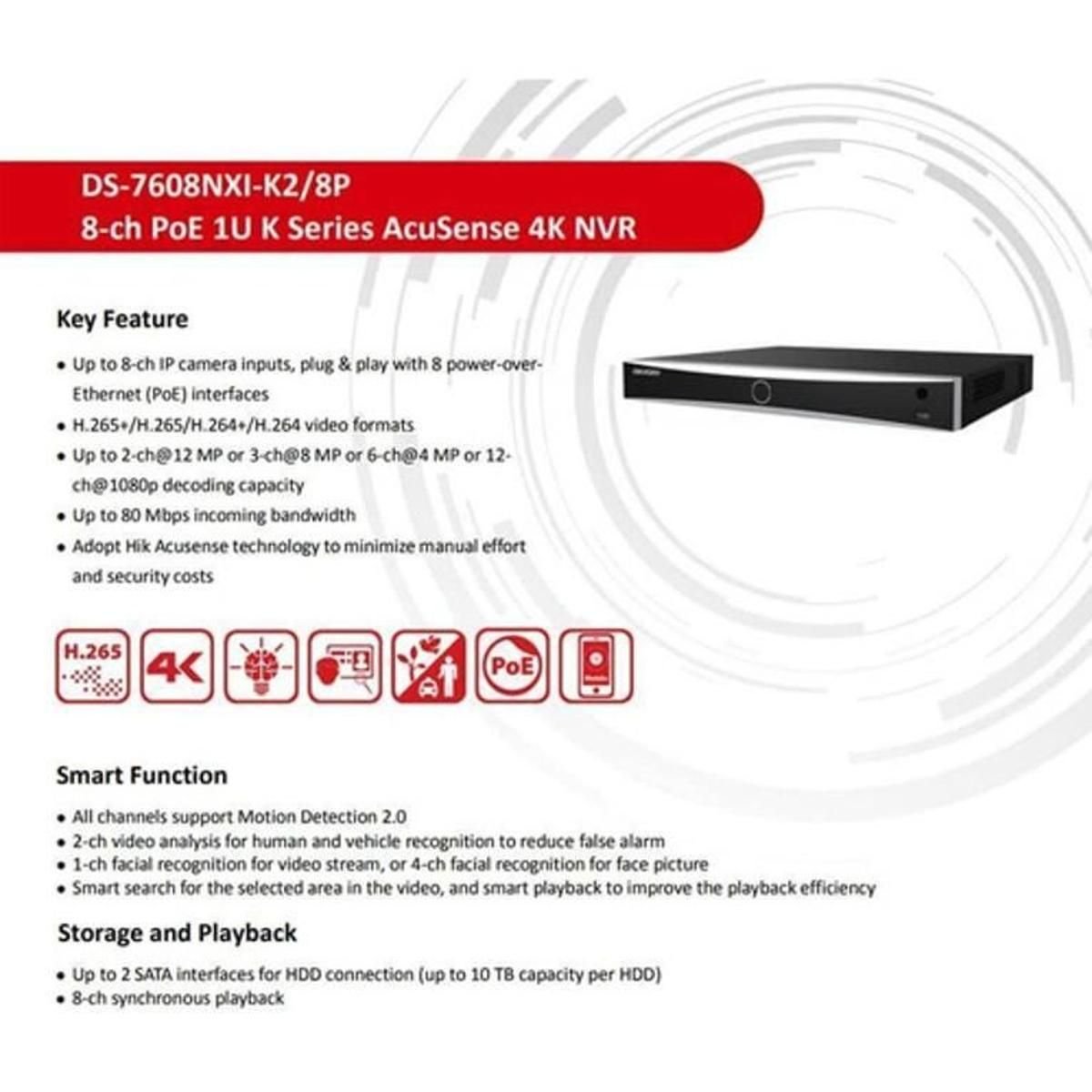 NVR Hikvision 8 canales 4K hasta 8MP DS - 7608NXI - K2/8P - GRUPO CONTROL - DS-7608NXI-K2/8P - GRABADOR
