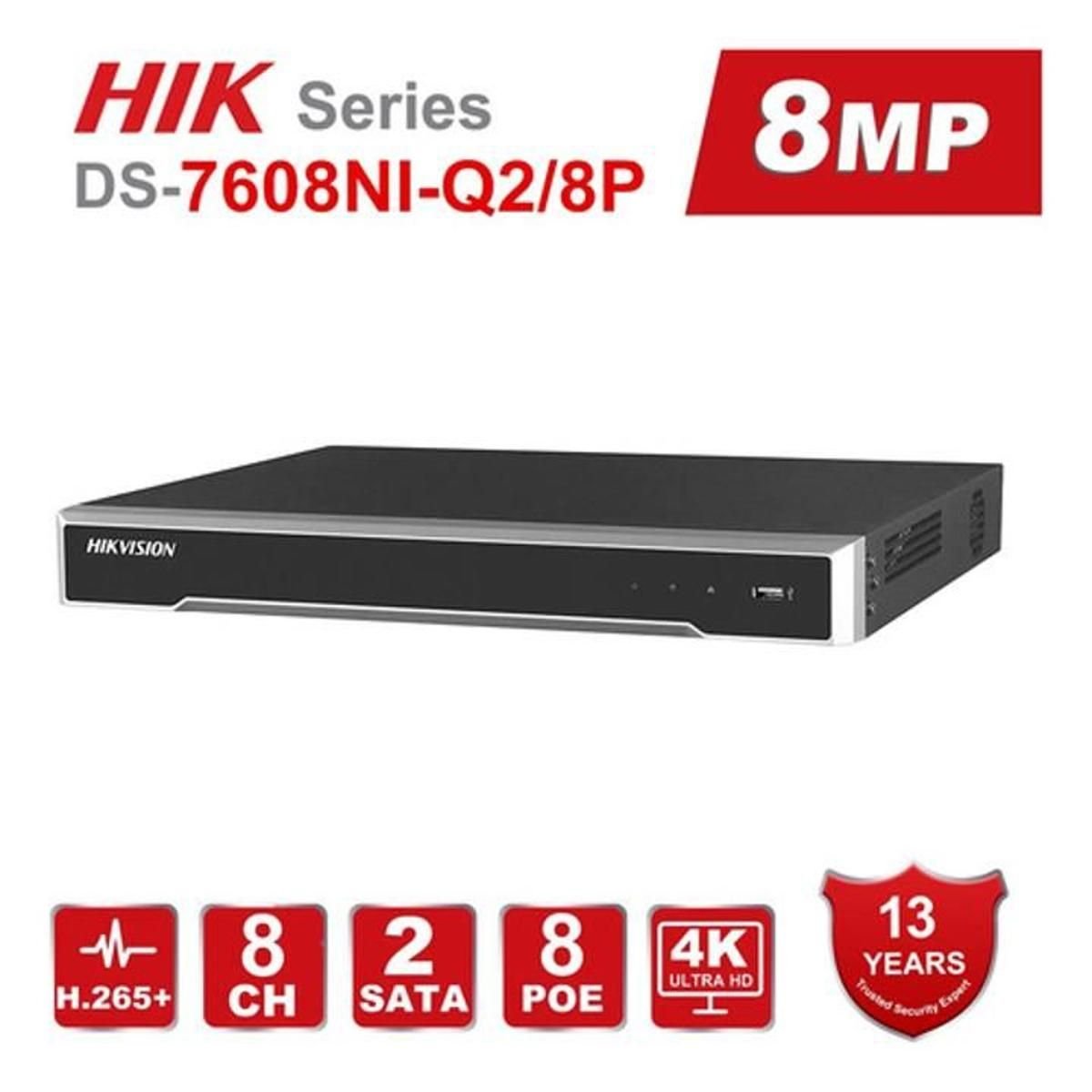 NVR Hikvision DS-7608NI-Q2 4K 8Ch Con 2 Interfaces Sata - GRUPO CONTROL - DS-7608NI-Q2 - GRABADOR