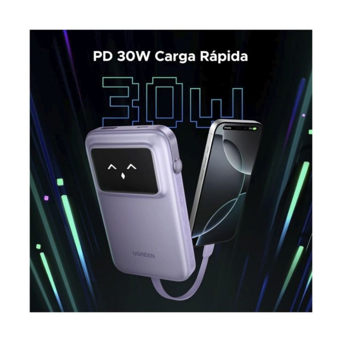 Power Bank UGREEN Pantalla Led 10000mAh 30W Cable USB - C Rosa - GRUPO CONTROL - PB511-35604B - POWERBANK