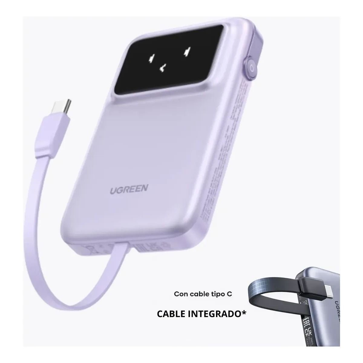 Power Bank UGREEN Pantalla Led 10000mAh 30W Cable USB - C Rosa - GRUPO CONTROL - PB511-35604B - POWERBANK