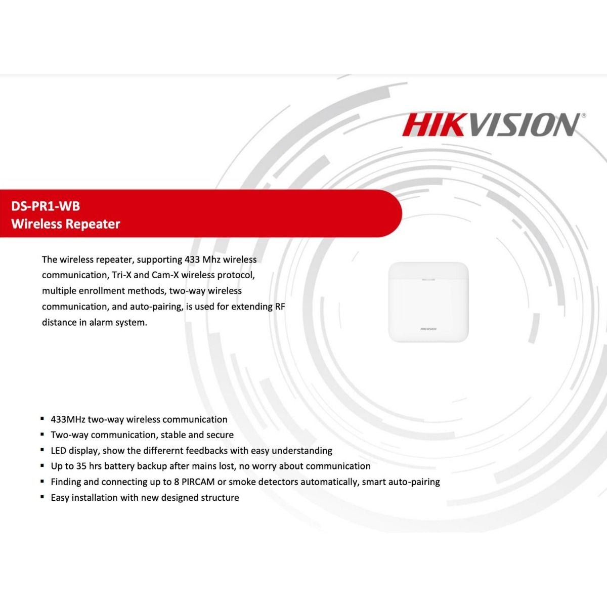 REPETIDOR INALÁMBRICO HIKVISION DE ALARMA AXPRO DS-PR1-WB(B) - GRUPO CONTROL - DS-PR1-WB(B) - ALARMA