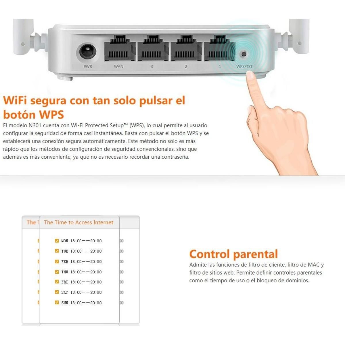 Router Inalámbrico Tenda N300, 4 Puertos 2,4ghz - GRUPO CONTROL - N301 - ROUTER