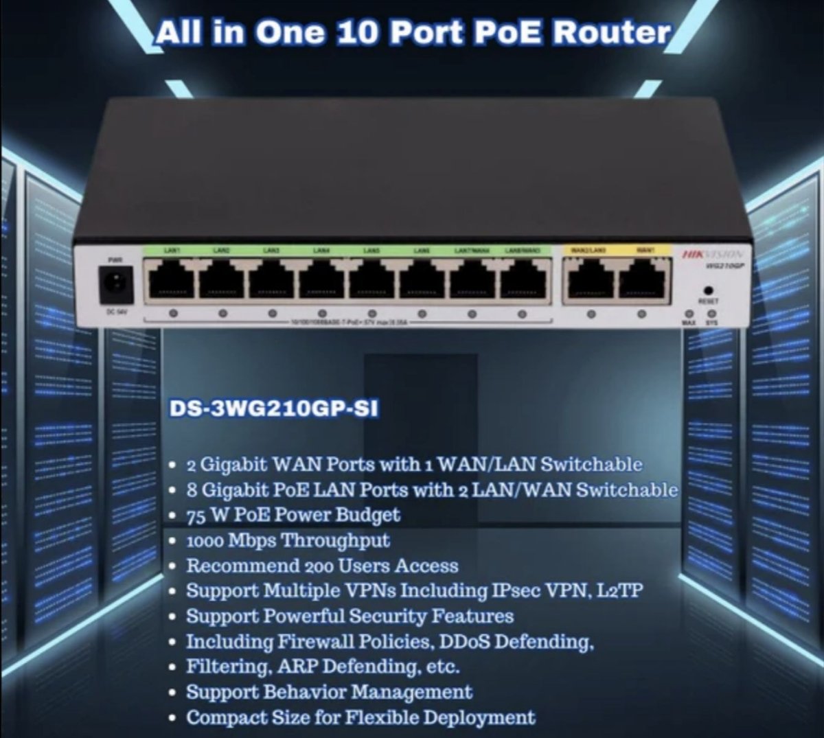 Router WiFi Hikvision DS - 3WG210GP - SI Gigabit PoE - GRUPO CONTROL - DS-3WG210GP-SI - ROUTER