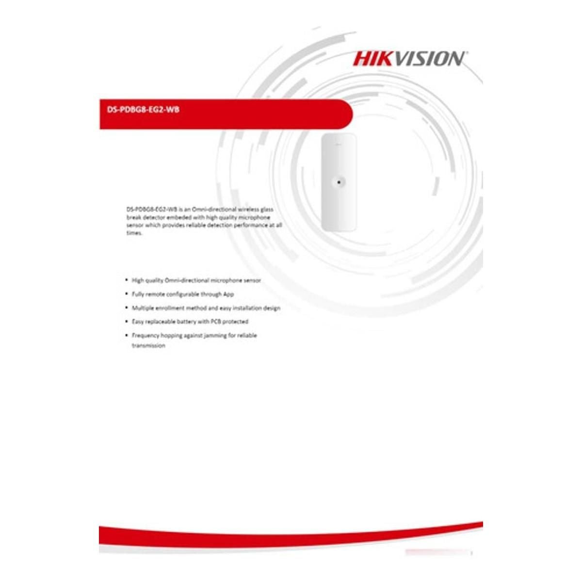 Sensor Ruptura de Vidrio Hikvision Ax Pro EG2 - GRUPO CONTROL - DS-PDBG8-EG2-WB - SENSOR
