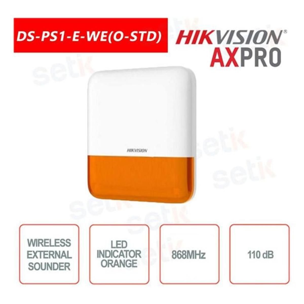 Sirena Inalámbrica Hikvision Axpro Con Estrobo Rojo Para Ext - GRUPO CONTROL - DS-PS1-E-WB/R - ALARMA