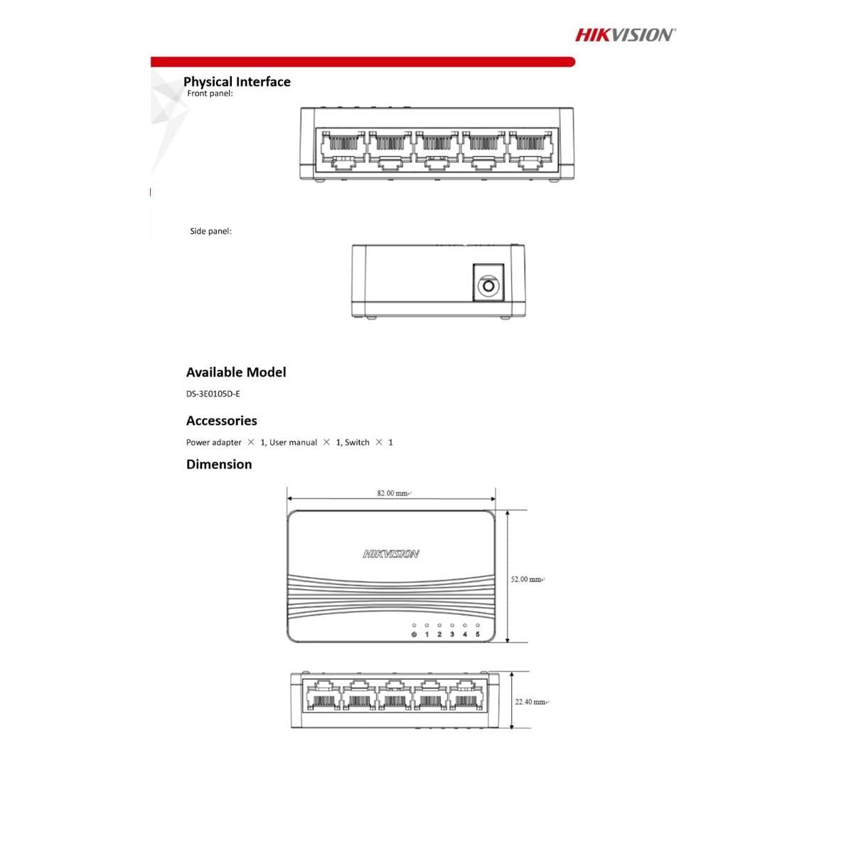 Switch Hikvision 5 Puertos 10/100 DS-3E0105D-O - GRUPO CONTROL - DS-3E0105D-O - SWITCH