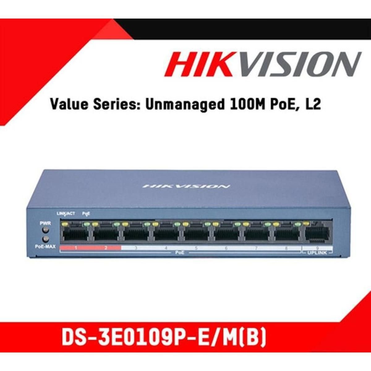 Switch Hikvision PoE 9 Puertos 3E0109P - E/M(B) - GRUPO CONTROL - DS-3E0109P-E/M(B) - SWITCH