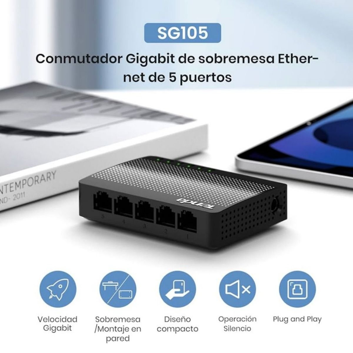 SWITCH TENDA GIGABIT 5 PUERTOS PLASTICO - GRUPO CONTROL - SG105 - SWITCH