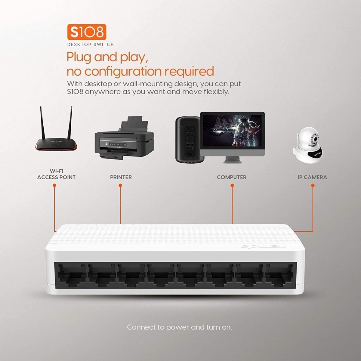 Switch Tenda S108 8 Puertos 10/100 Mbps Sobremesa - GRUPO CONTROL - S108 - SWITCH