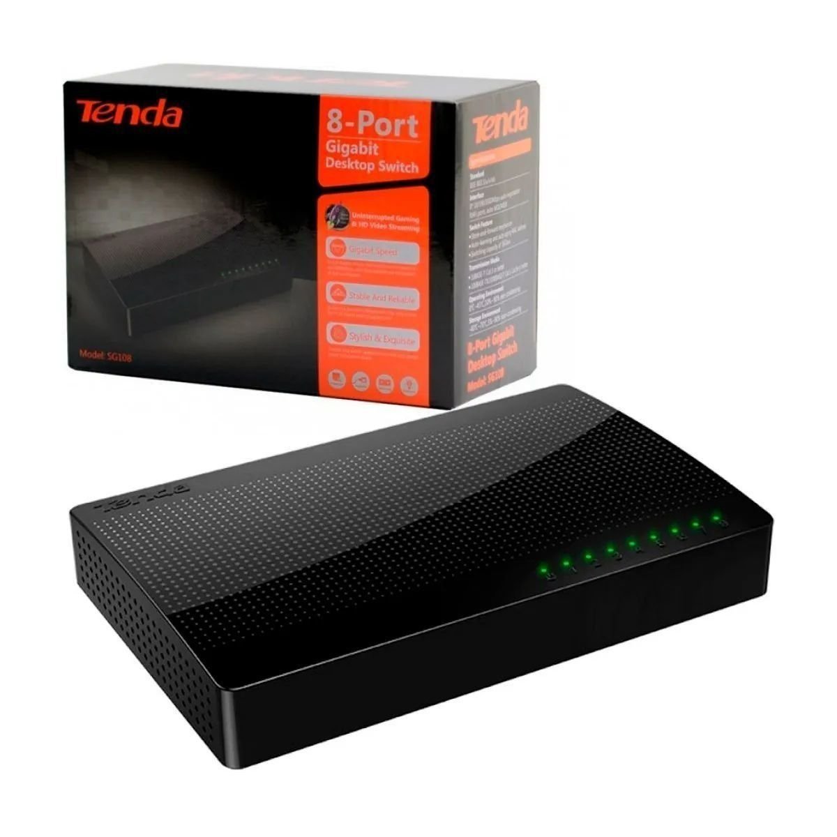 Switch Tenda SG108M 8 Puertos 1000Mbps Gigabit Metálico - GRUPO CONTROL - SG108M - SWITCH
