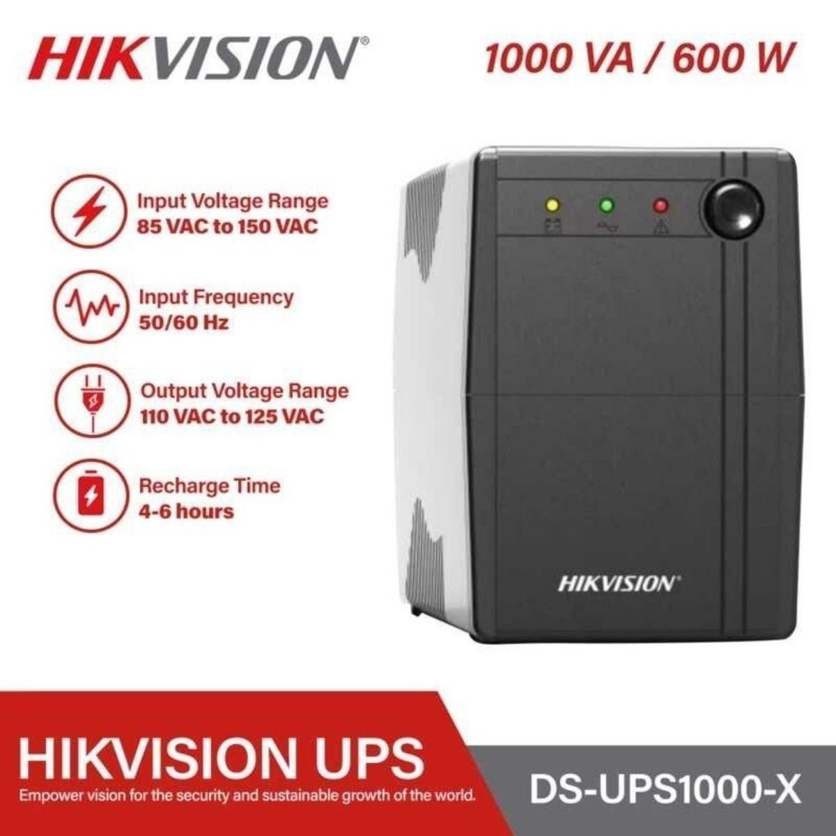 UPS Hikvision DS - UPS1000 - X 1000 VA 600 W Respaldo Energía - GRUPO CONTROL - DS-UPS1000-X - UPS