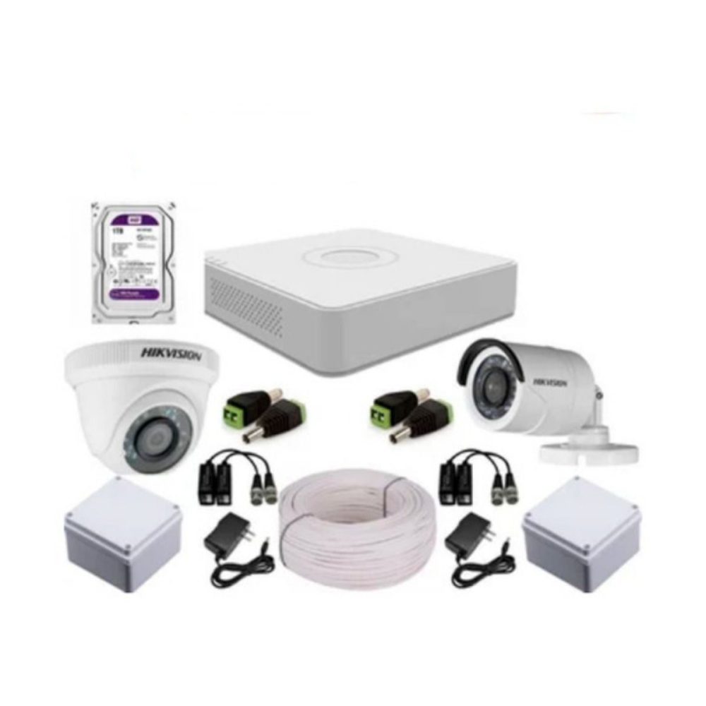 Kit Hikvision DVR 4ch + 2 Cámaras 1080p + Disco Duro 1tb