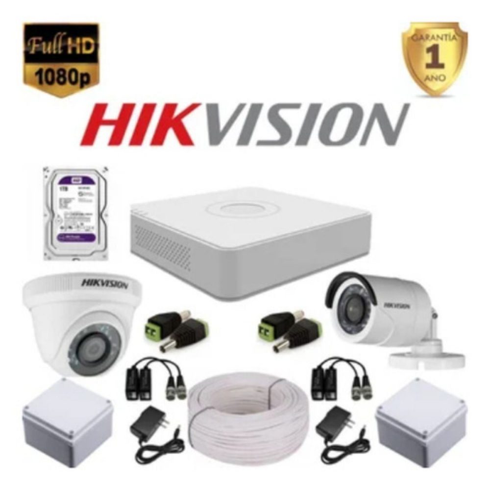 Kit Hikvision DVR 4ch + 2 Cámaras 1080p + Disco Duro 1tb