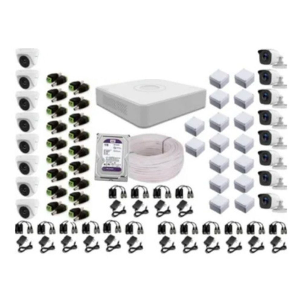 Kit de Seguridad Hikvisión Hilok Dvr 16ch incluye 16 Camaras 1080P + Disco D.