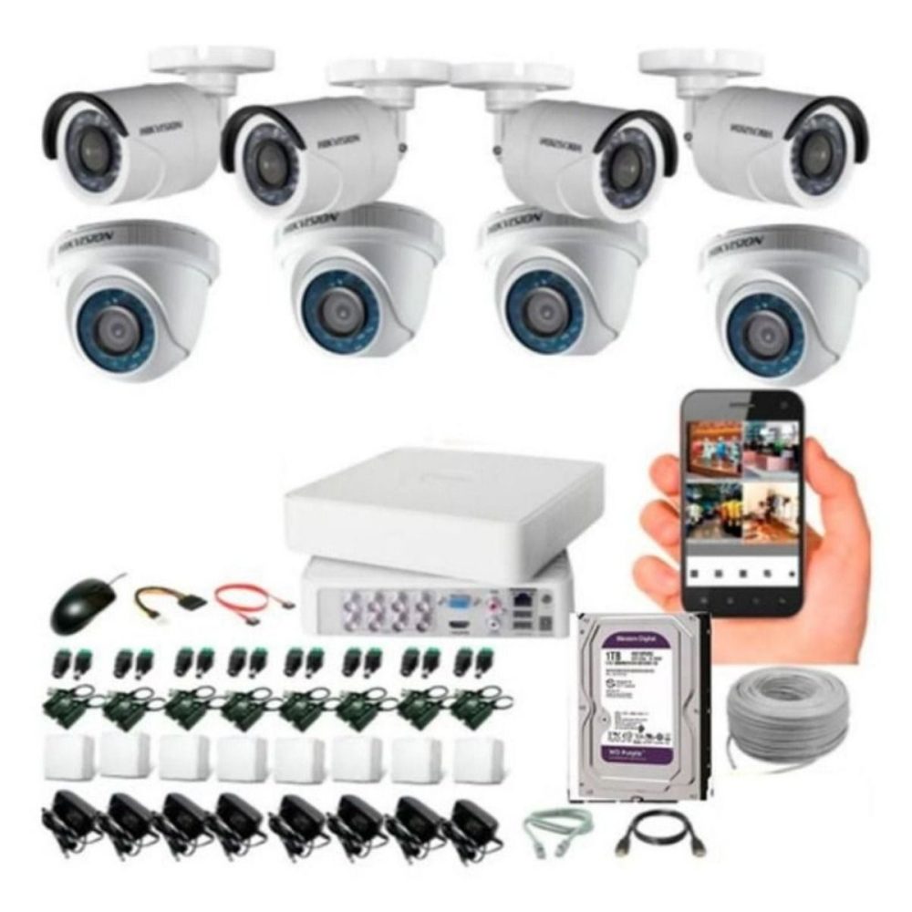 Kit Hikvision DVR 8ch + 8 Cámaras 1080p + Disco Duro 1tb