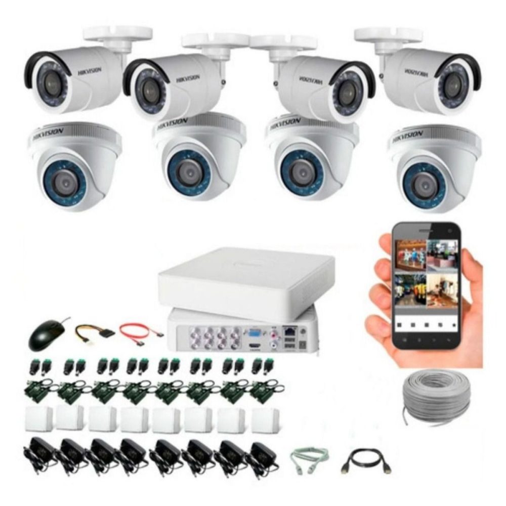 Kit Hikvision DVR 8ch + 8 Cámaras 1080p + Cable