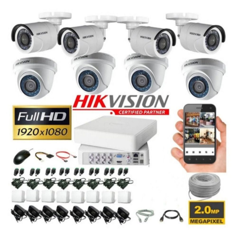 Kit Hikvision DVR 8ch + 8 Cámaras 1080p + Cable