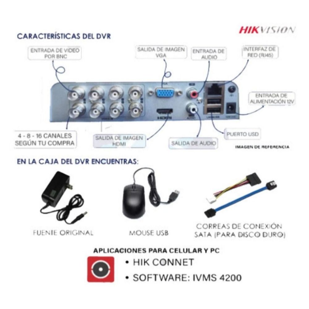 Kit Hikvision DVR 8ch + 8 Cámaras 1080p + Cable