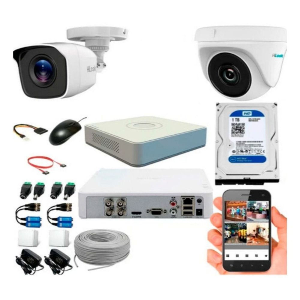 Kit de Seguridad Hikvisión Hilok Dvr 4ch incluye 2Camaras 1080P + Disco 1 Tb