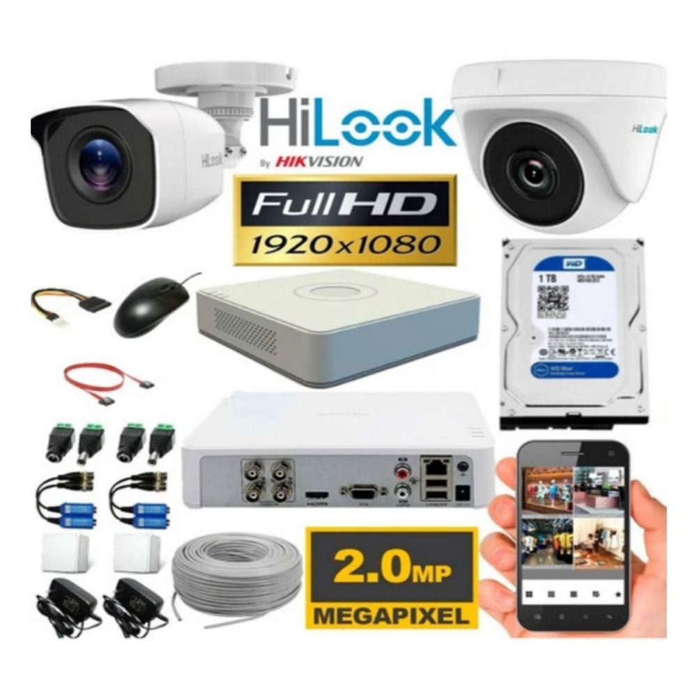 Kit de Seguridad Hikvisión Hilok Dvr 4ch incluye 2Camaras 1080P + Disco 1 Tb