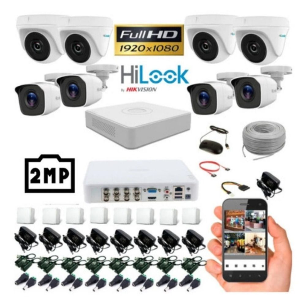 Kit de Seguridad Hikvisión Hilok Dvr 8ch incluye 8 Camaras 1080P + Cable