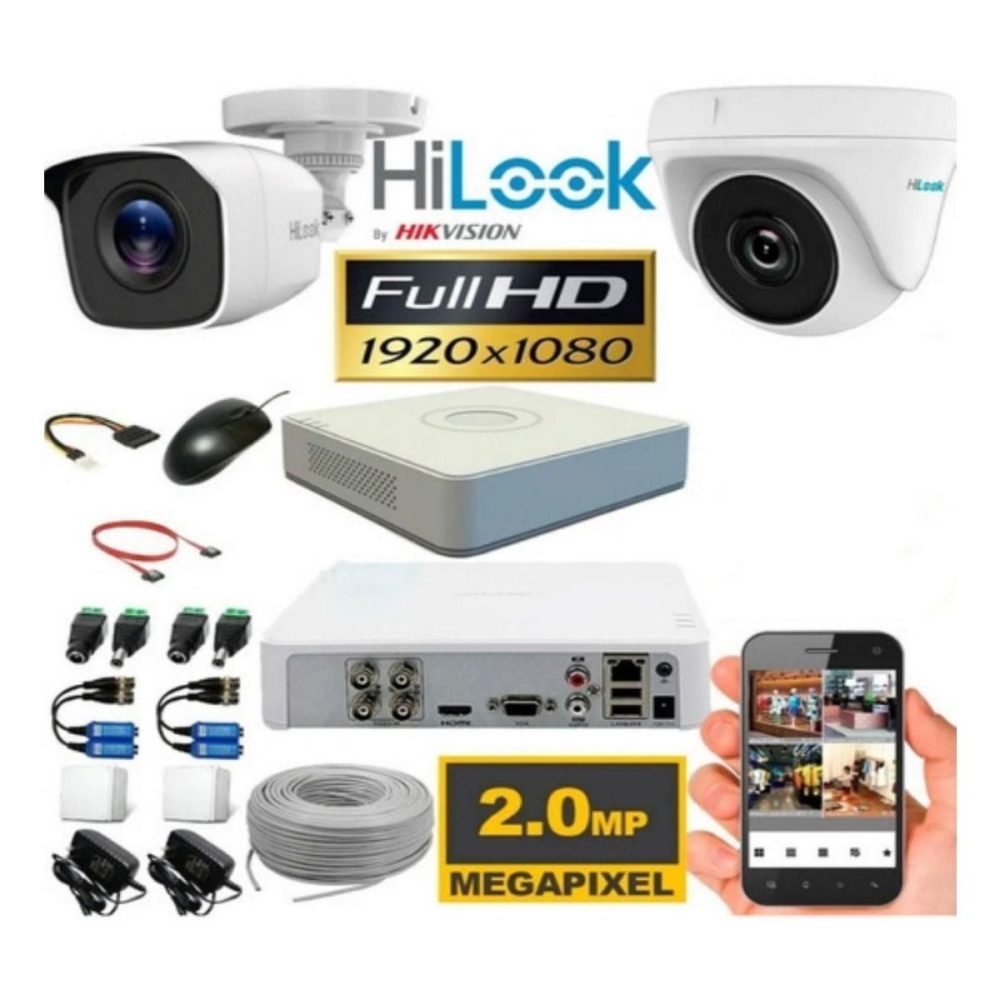 Kit de Seguridad Hilook Dvr 4ch incluye 2 camaras 1080P + Cable