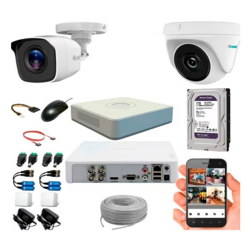 Kit de Seguridad Hilook Dvr 4ch incluye 2 Cámaras 1080P + Disco 1 TB