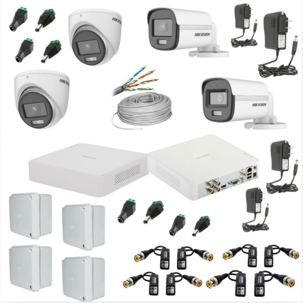 Kit Hikvisión Dvr 4ch+4Cámaras 2MP COLOR VU+Cable+accesorios