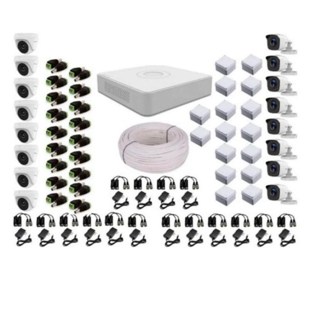 Kit de Seguridad Hikvisión Hilok Dvr 16ch incluye 16 Camaras 1080P + Cable