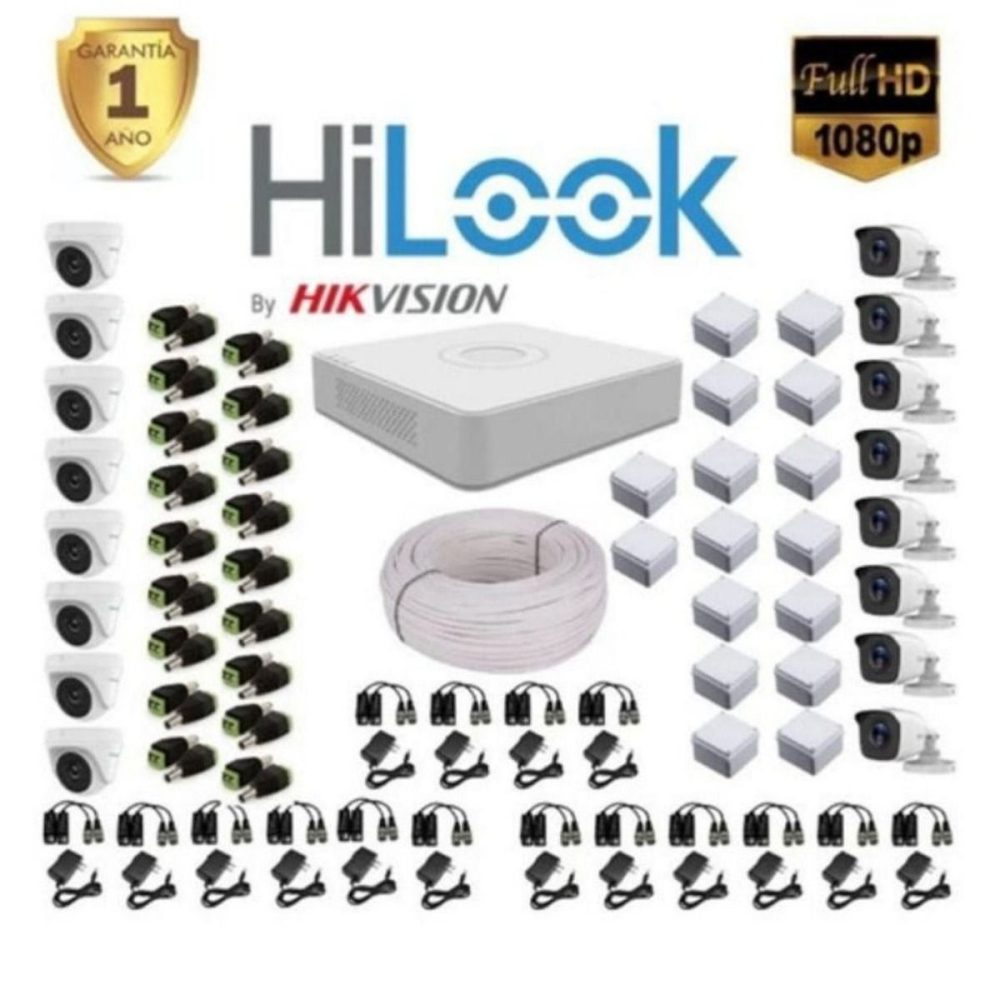 Kit de Seguridad Hikvisión Hilok Dvr 16ch incluye 16 Camaras 1080P + Cable