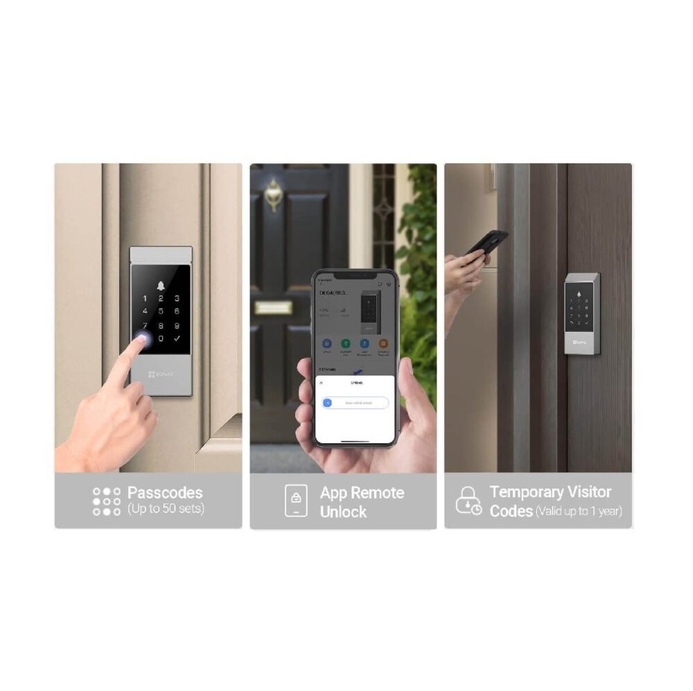 EZVIZ CERRADURA DIGITAL TIPO CERROJO PARA USO EXTERIOR CON GRADO DE PROTECCIÓN IP65. OFRECE 6 MÉTODOS DE ACCESO: HUELLA DACTILAR, TARJETA DE PROXIMIDAD, CÓDIGO NUMÉRICO, LLAVE MECÁNICA, APLICACIÓN EZVIZ Y CONEXIÓN BLUETOOTH