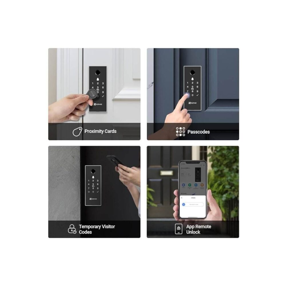 EZVIZ CERRADURA DIGITAL TIPO CERROJO PARA USO EXTERIOR CON GRADO DE PROTECCIÓN IP65. OFRECE 6 MÉTODOS DE ACCESO: HUELLA DACTILAR, TARJETA DE PROXIMIDAD, CÓDIGO NUMÉRICO, LLAVE MECÁNICA, APLICACIÓN EZVIZ Y CONEXIÓN BLUETOOTH