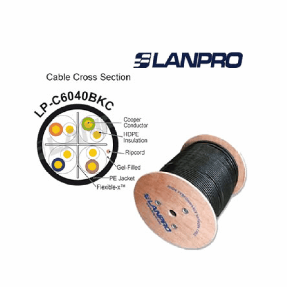 CABLE U/UTP CAT6 SIN BLINDAR PARA EXTERIOR ROLLO 305M 24AWG BC CHAQUETA SIMPLE PE NEGRO TESTEADO