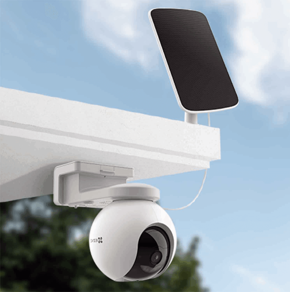 CÁMARA DE SEGURIDAD EXTERIOR HB8 EZVIZ 4K, BATERÍA, 360°, PANEL SOLAR INCLUIDO