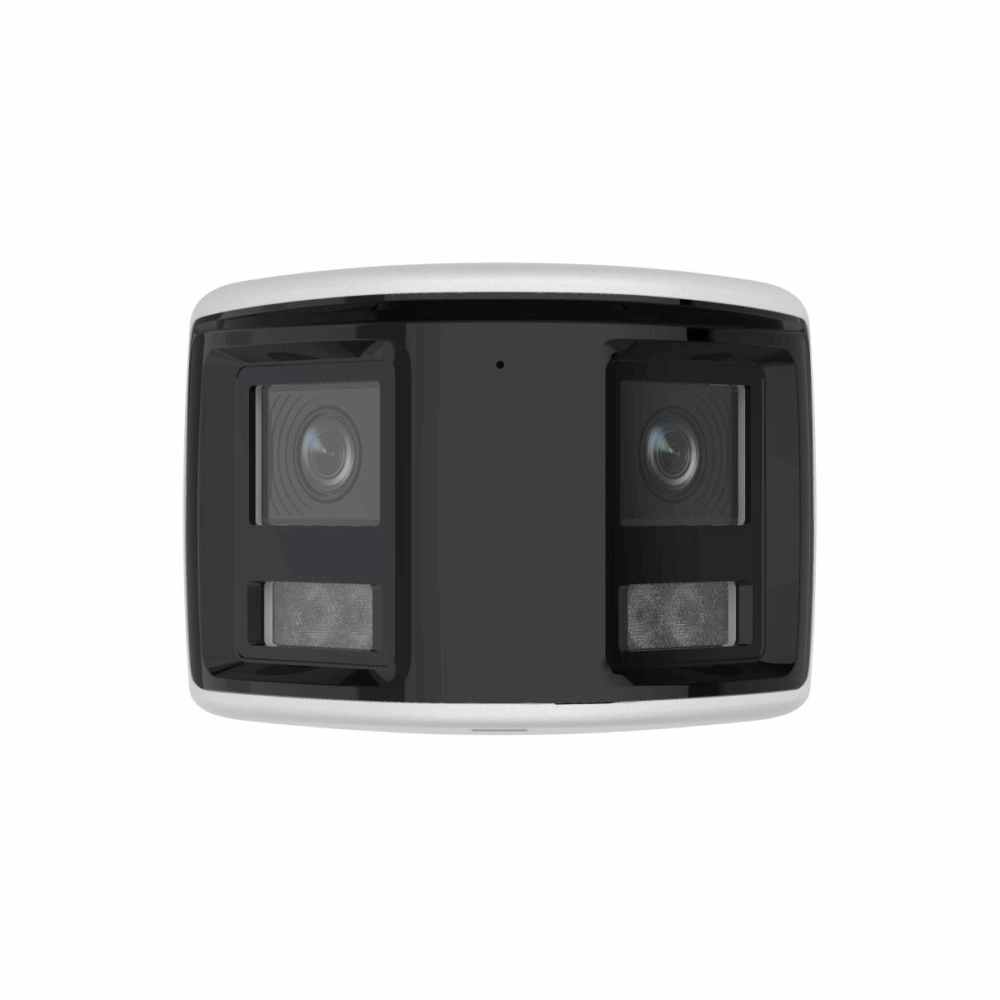 Bala IP 4 Megapixel / 2 Lentes 2.8 mm  Panorámica 180° 40 mts IR Exterior IP67 Luz Intermitente y Alerta de Audio y audio Bidireccional ACUSENSE WDR 120 dB Micro  Estrobo Azul y Rojo