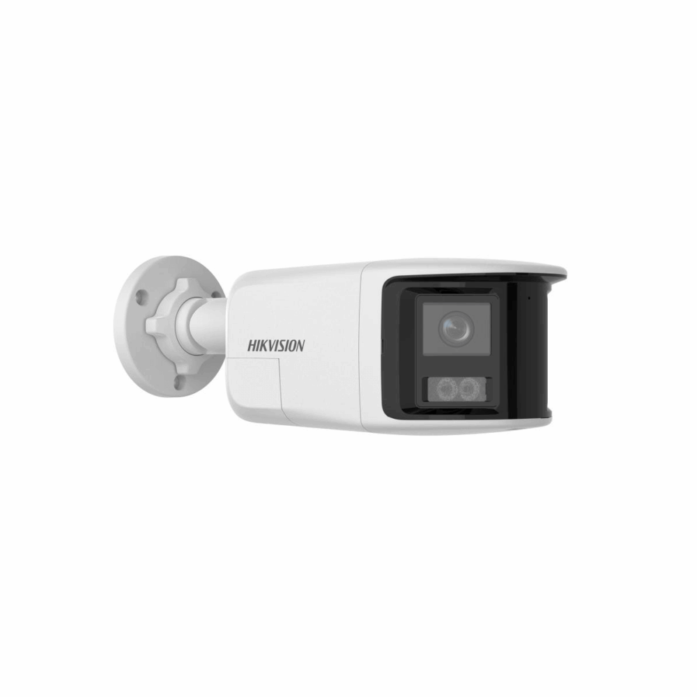 Bala IP 4 Megapixel / 2 Lentes 2.8 mm  Panorámica 180° 40 mts IR Exterior IP67 Luz Intermitente y Alerta de Audio y audio Bidireccional ACUSENSE WDR 120 dB Micro  Estrobo Azul y Rojo