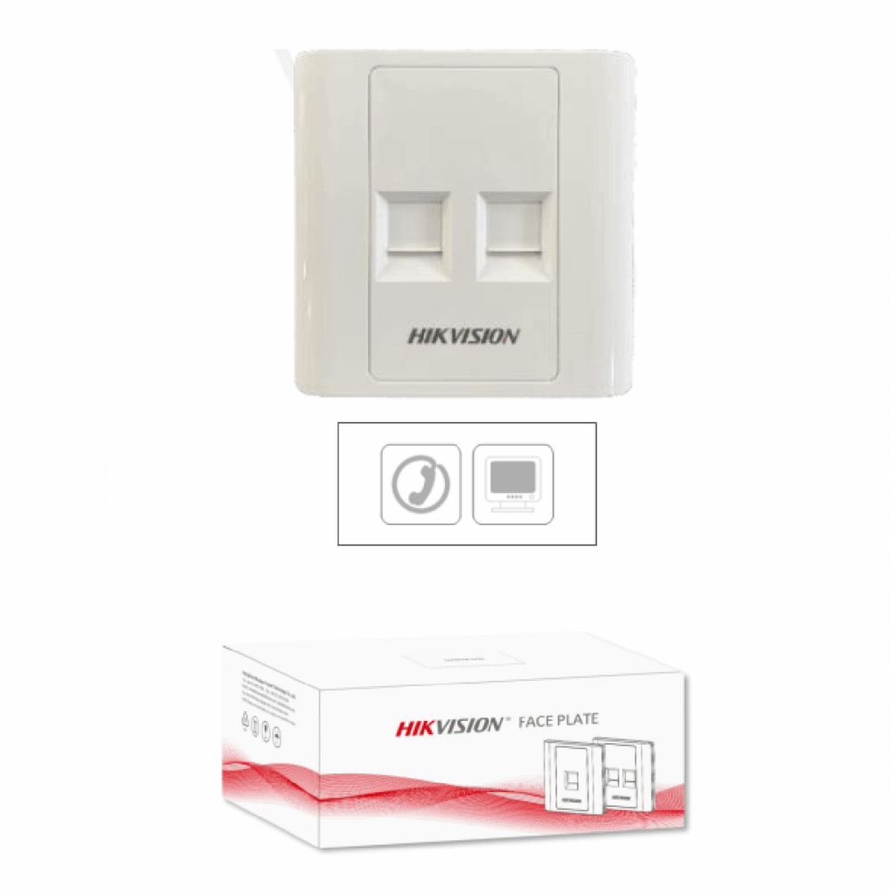 Placa frontal plana RJ45 de 2 puertos, blanca, ignífuga UL94V-0; 20 unidades/caja
