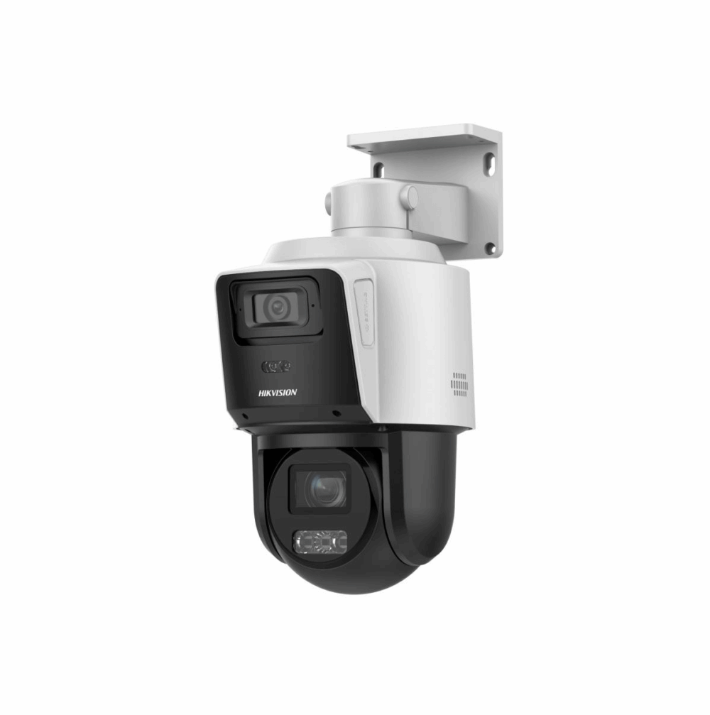 PTZ IP 4 Megapixel con Cámara Panoramica 4 Megapixel  4X Zoom Dual Light (40 mts IR + 30 mts Luz Blanca) ACUSENSE IP66 PoE+ DARKFIGHTER Micro SD Incluye Base para Techo o Pared