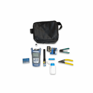 Kit de Fibra compuesto por: Bolsa de almacenamiento -Cuchillo de corte de fibra óptica -Medidor de potencia óptica de pila seca -Puntero de luz roja de fibra 5KM/ -Fórceps Miller/6-Cuchillo pelacables de cuero -Bolsa de almacenamiento del cuchillo de corte -Botella de alcohol -Destornillador - Abrazadera de límite/11-Adaptador SC/12- Toma hexagonal/13