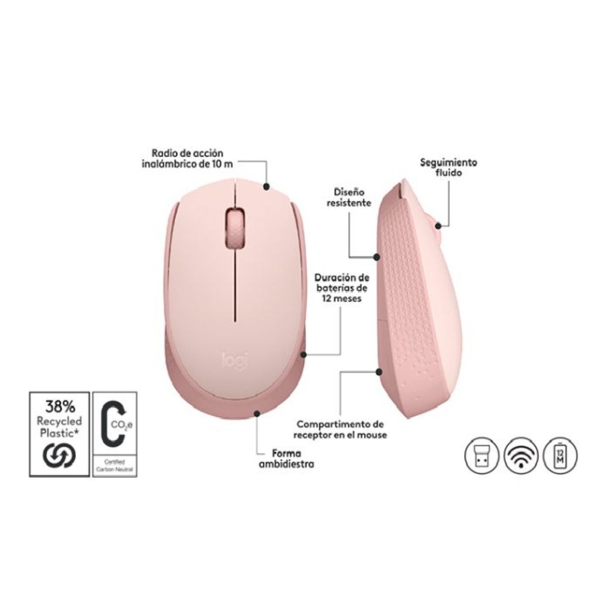 Mouse Inalámbrico Logitech M170 ROSE 2.4GHz