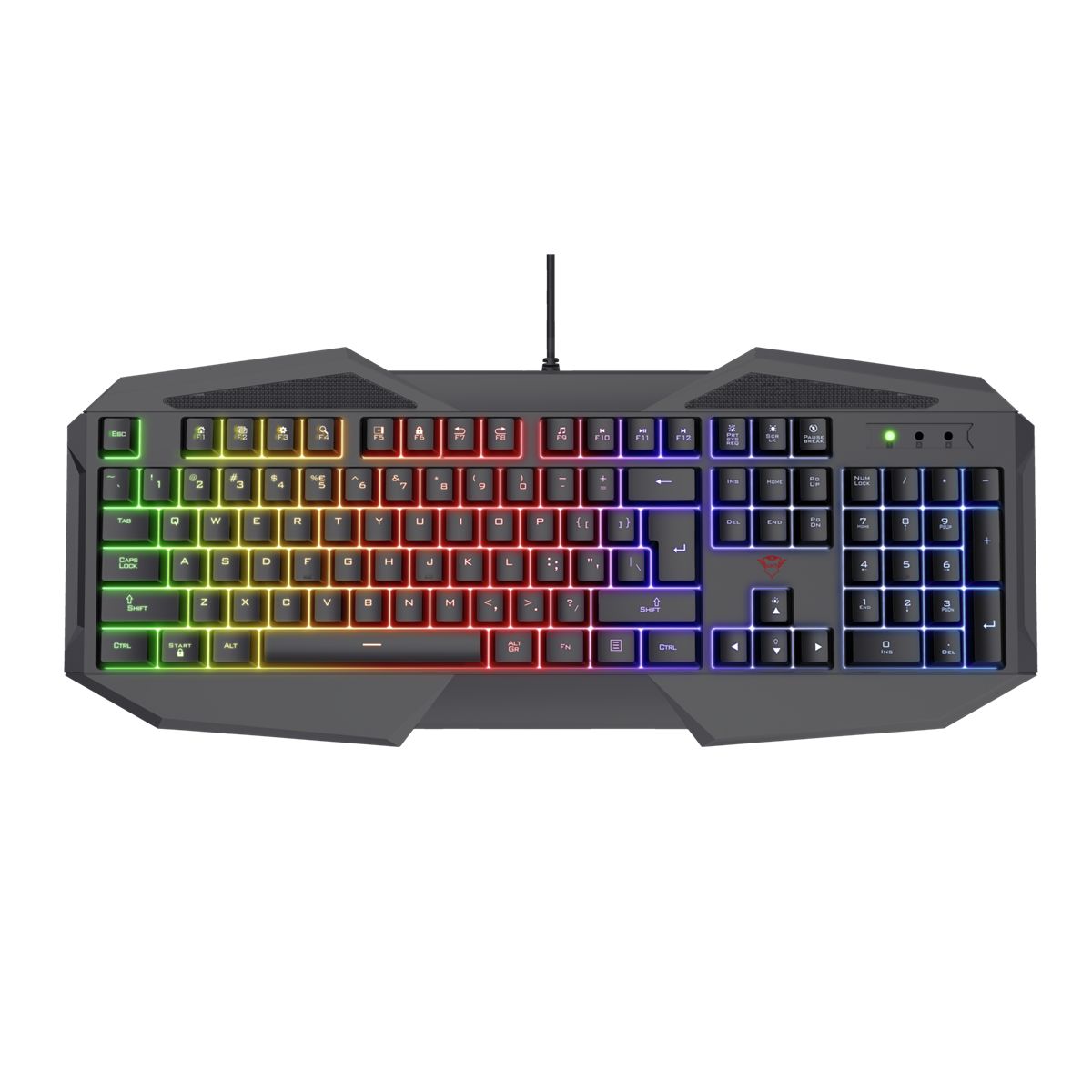Teclado gamer Trust con iluminación Rainbow Resistente y Ergonómico