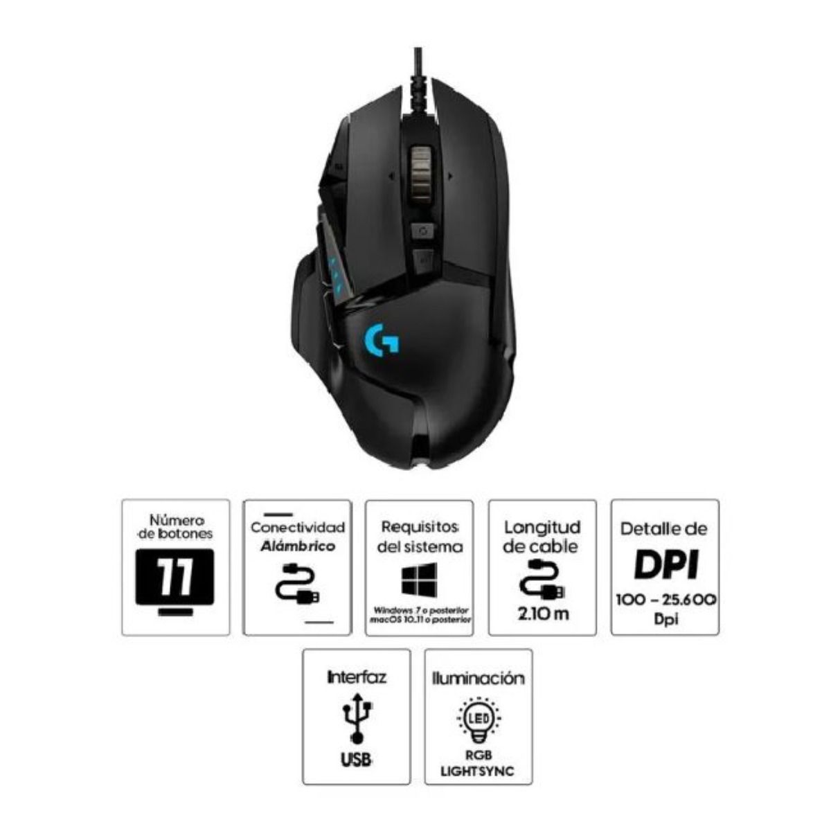 Mouse gamer Logitech G502 Hero RGB 11 botones