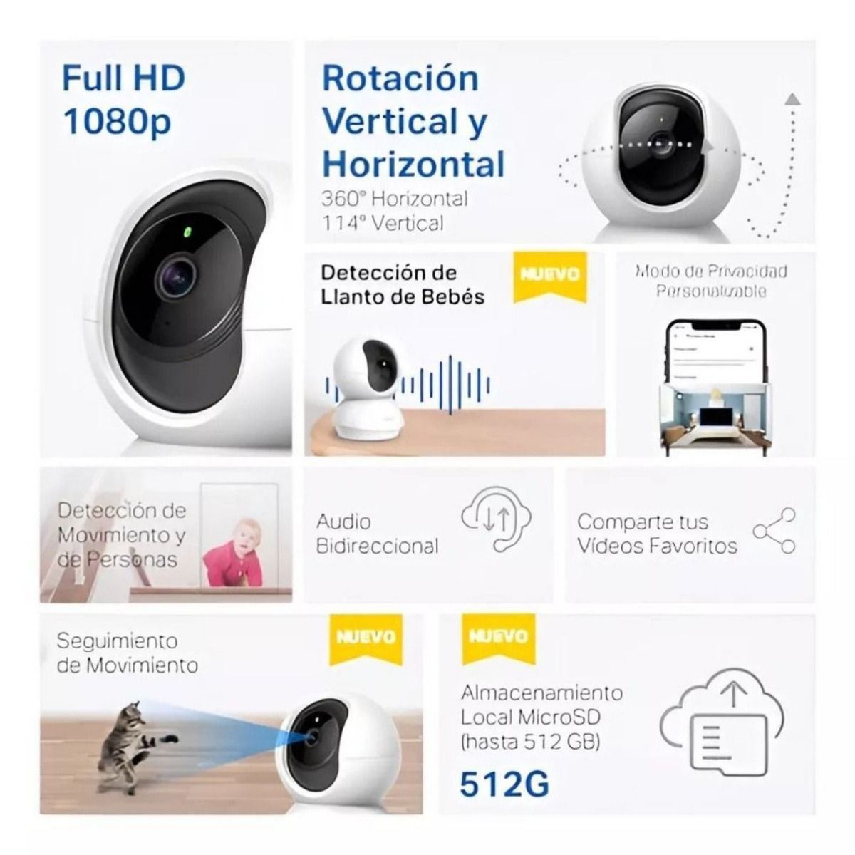 Combo Cámara de Seguridad Tp Link 2mp WiFi Robótica Tapo C200 + Micro SD 64GB