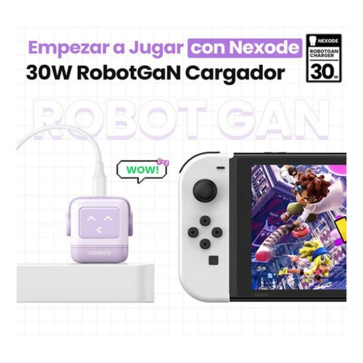 Cargador Ugreen serie uno 30w Tipo C Carga Rápida Ganrobot Color Púrpura