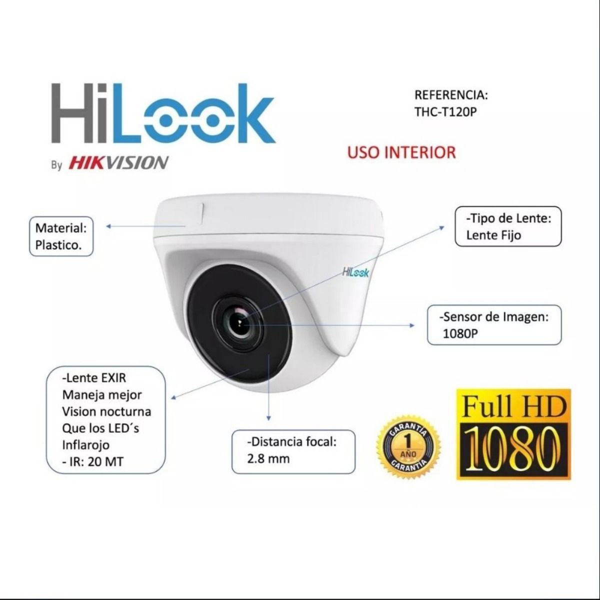Kit de Seguridad Hilook Cámara THC-T120-PC + Accesorios