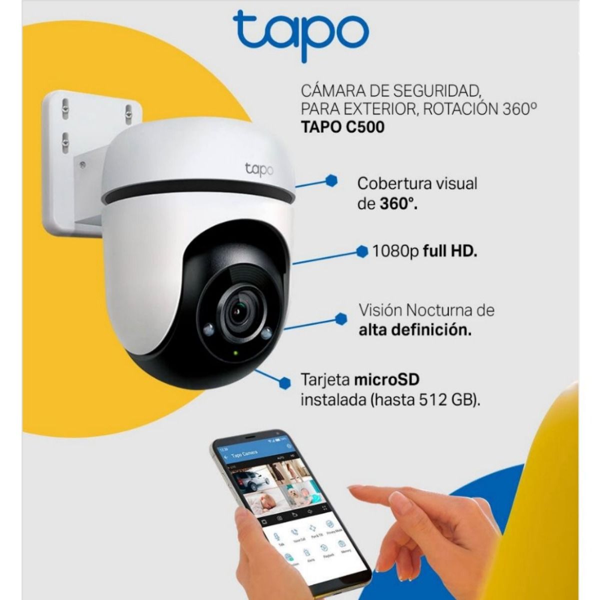 Combo Cámara de Seguridad Wifi 2mp Tp Link Exterior Tapo C500 + Micro Sd 64GB Western Digital