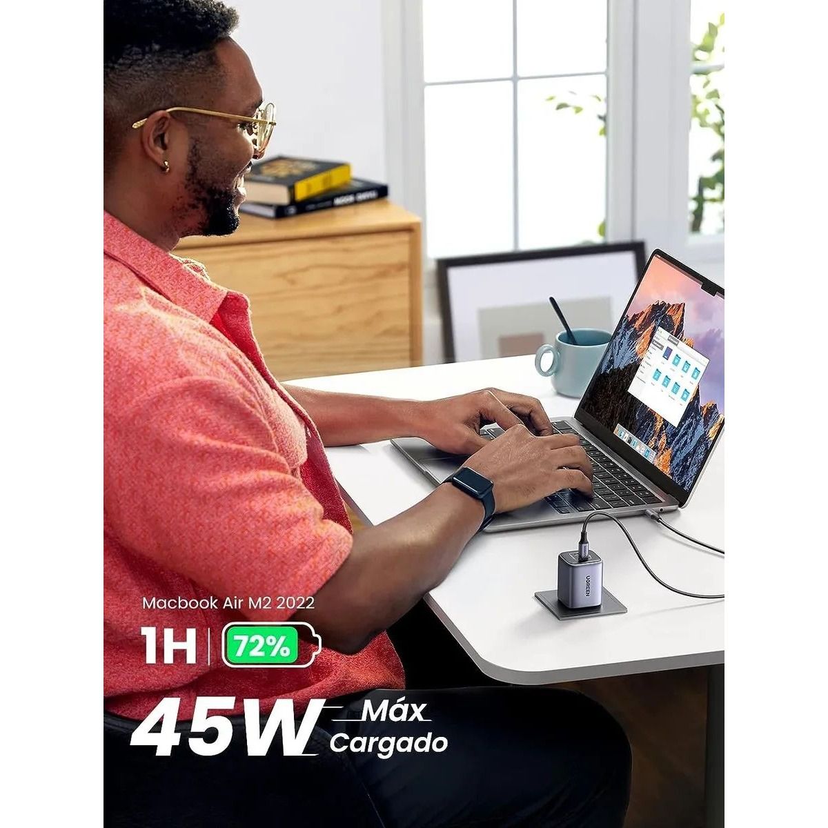 Cargador Ugreen Mini Nexode 45W GaN PD 2 Puertos USB-C Negro